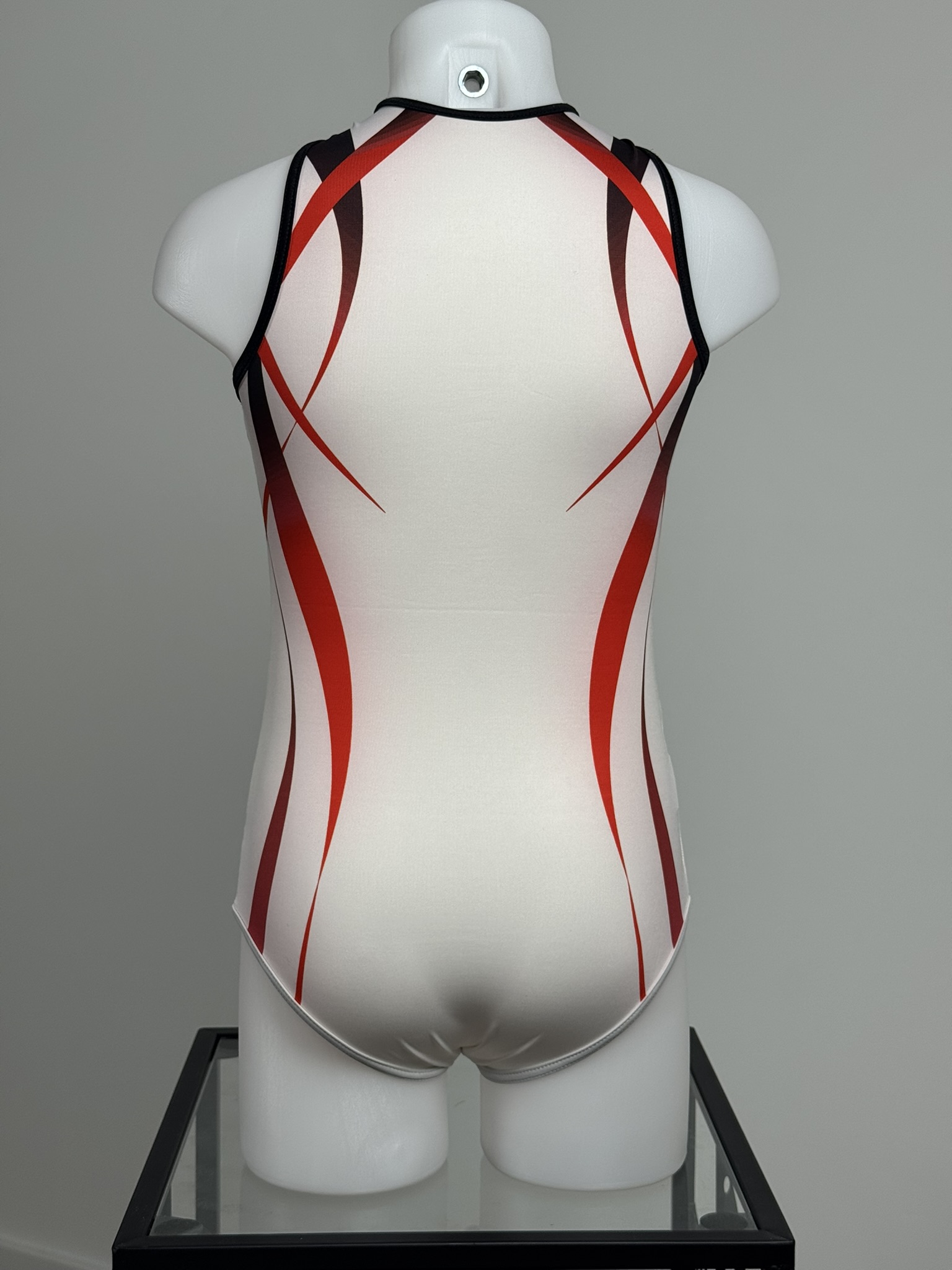 leotard Moreau GAM blanc &amp; rouge, vue de dos, 12A