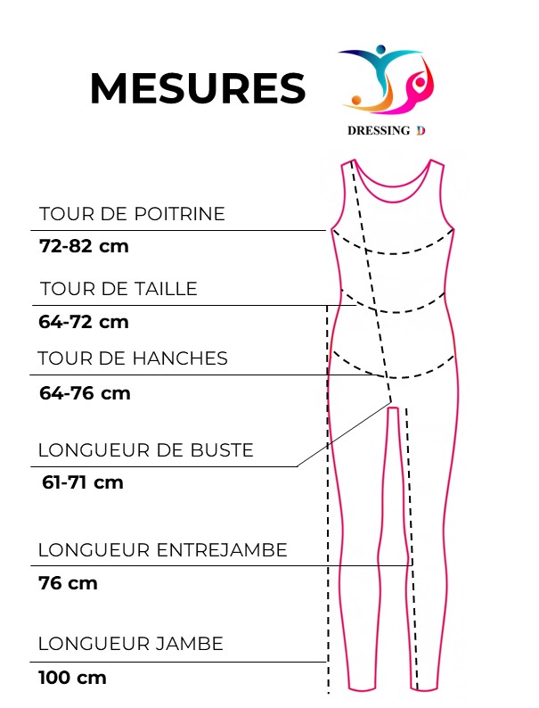 mesures à plat justaucorps académique GR rouge, XS