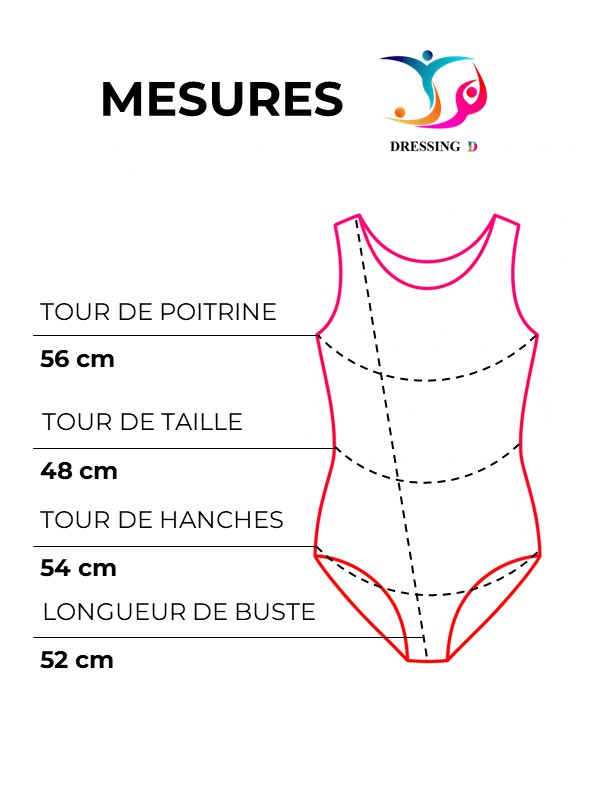 Mesures à plat du justaucorps d'occasion GAF Rocsa blanc et bleu