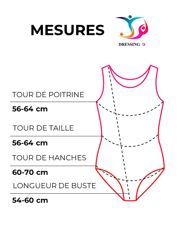 Mesures à plat, justaucorps d'occasion GR prune, taille 8-10 ans