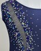 Détails des strass du justaucorps d'occasion GR bleu, vue de face