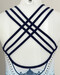 Détails des bretelles de derrière du justaucorps d'occasion GAF Rocsa blanc et bleu
